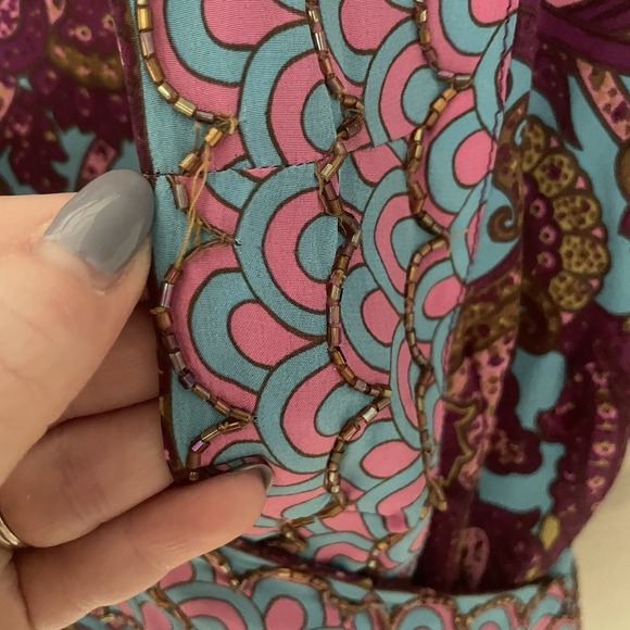 Plenty By Tracy Reese Beaded Silk Long Bell Sleeve Tie Back Blouse Top Size 4 - Picture 7 of 13